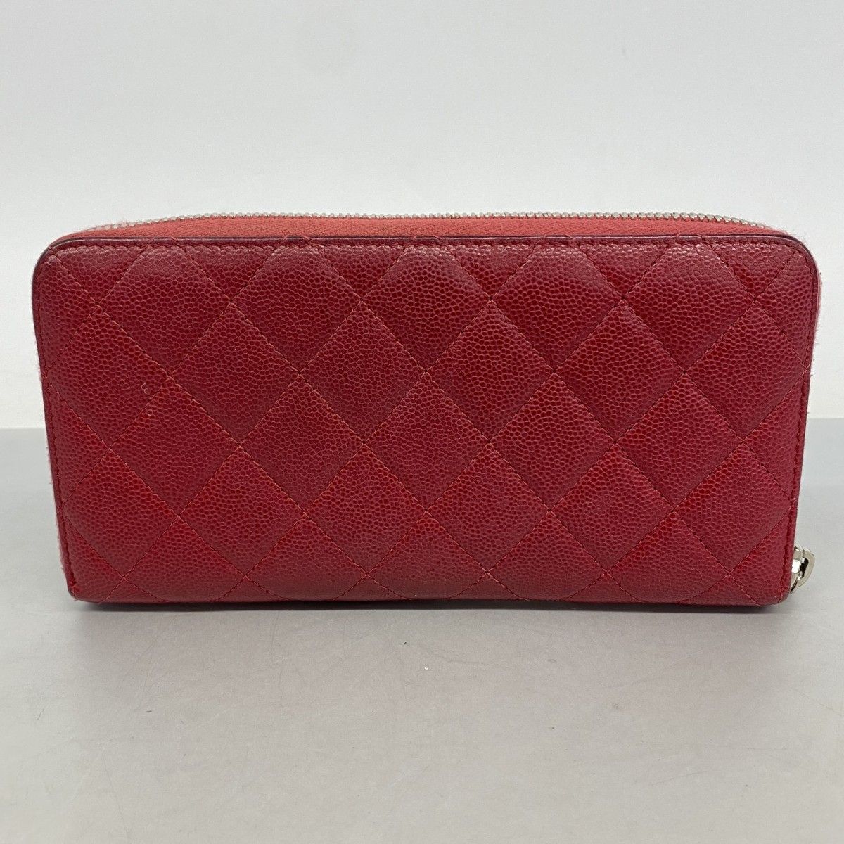 Chanel Wallet Quilted Caviar Leather Red Silver — view 8