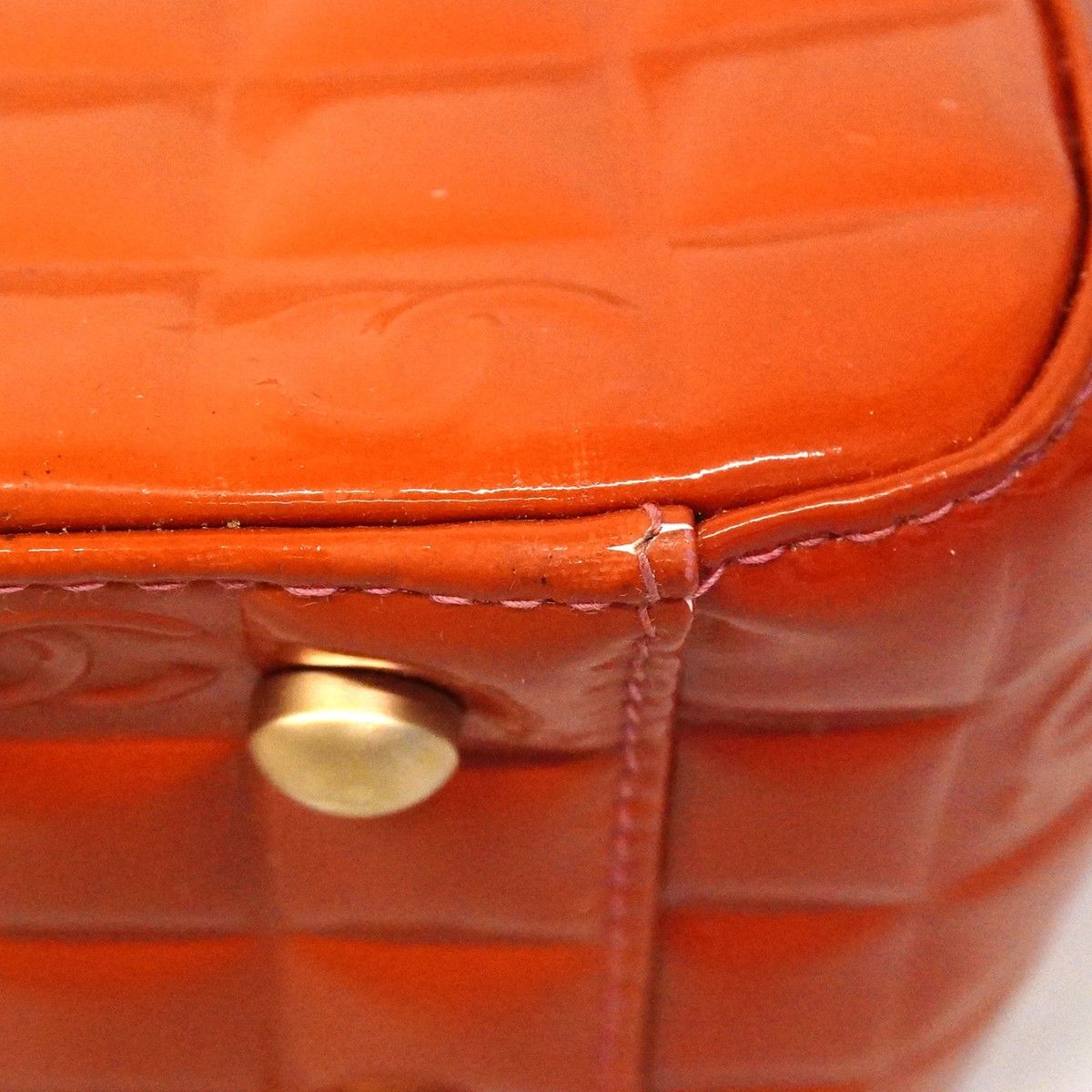 Chanel Tote Choco Bar Patent Leather Pink Orange Champagne Gold — view 6