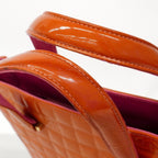 Chanel Tote Choco Bar Patent Leather Pink Orange Champagne Gold — view 9