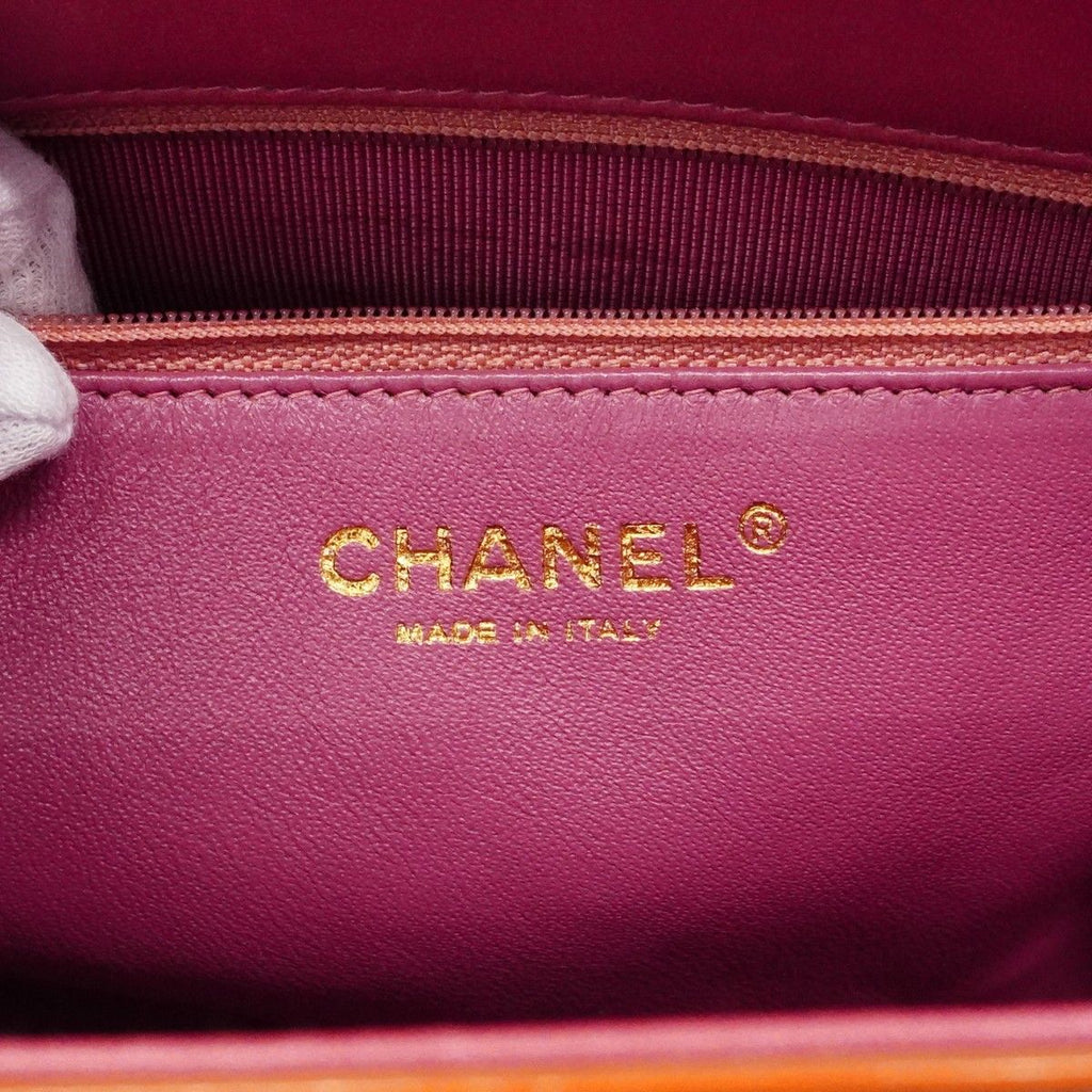 Chanel Tote Choco Bar Patent Leather Pink Orange Champagne Gold — view 5