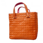 Chanel Tote Choco Bar Patent Leather Pink Orange Champagne Gold