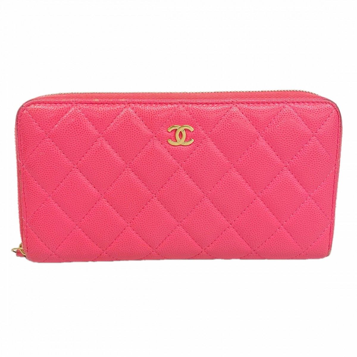 Chanel Wallet Quilted Caviar Leather Pink Gold