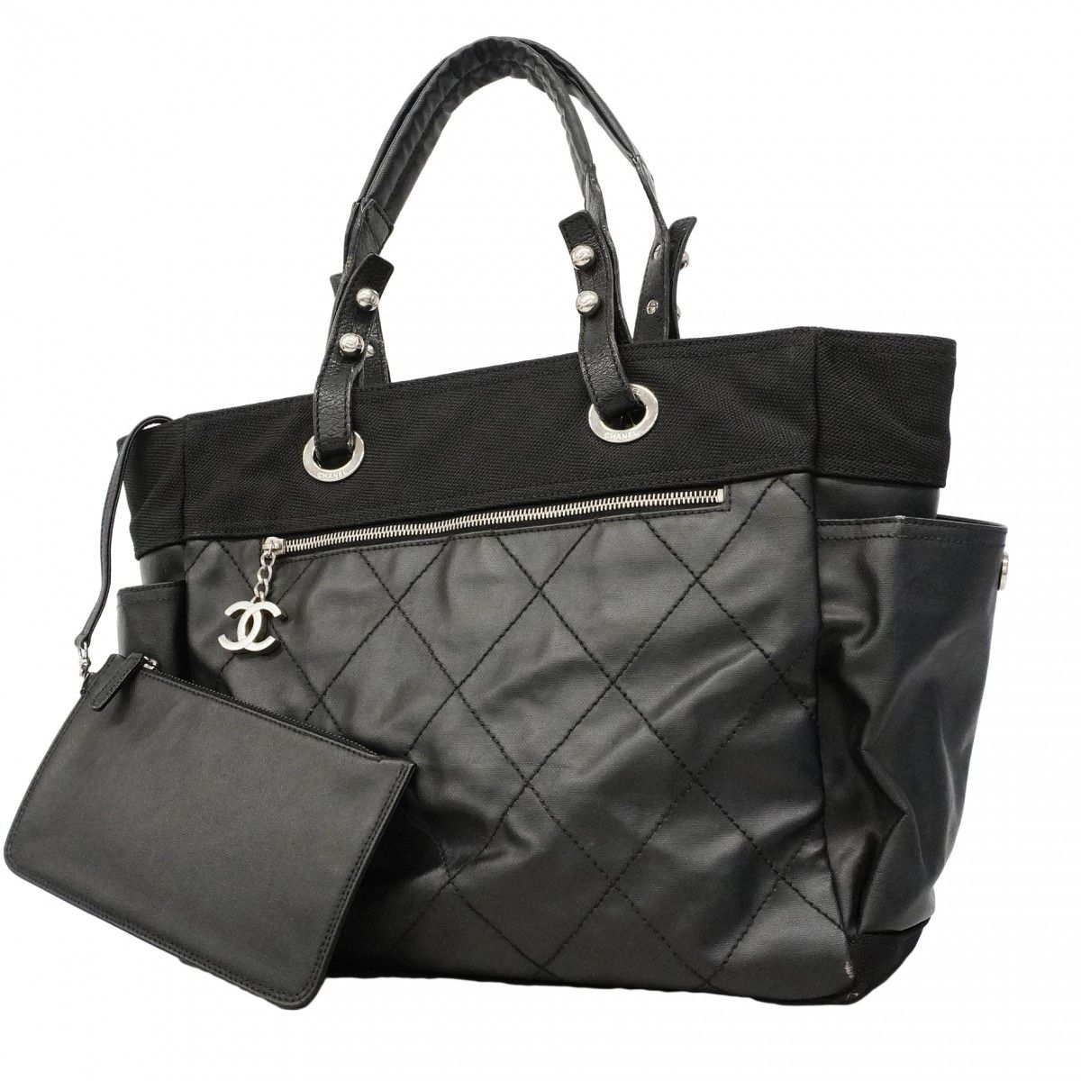 Chanel Tote Paris Biarritz Canvas Black Silver