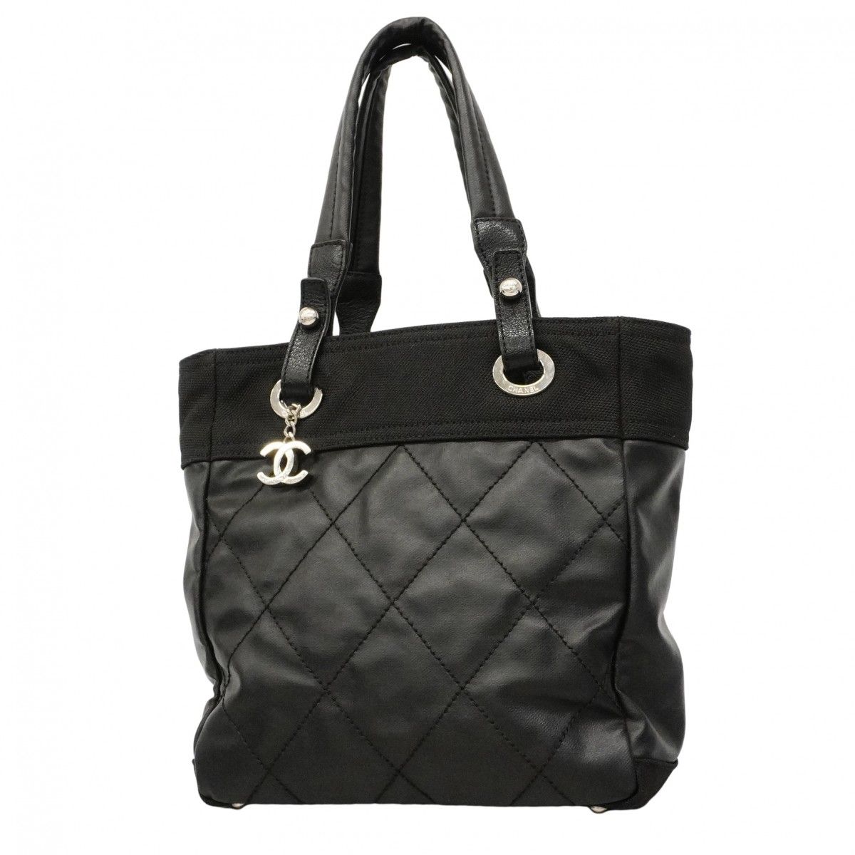 Chanel Tote Paris Biarritz Canvas Black Silver