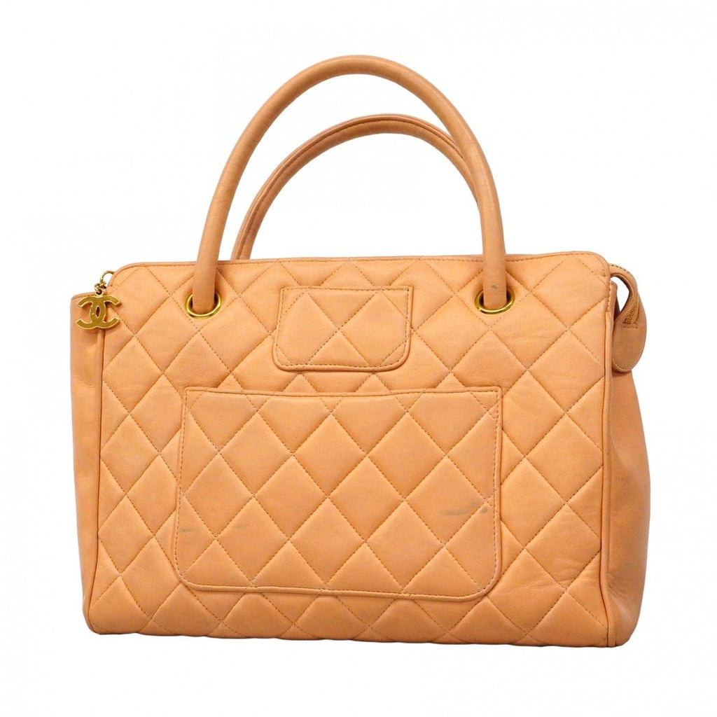 Chanel Handbag Quilted Lambskin Beige Gold