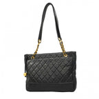 Chanel Shoulder Bag Quilted Lambskin Black Gold