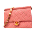 Chanel Shoulder Bag Quilted Leather Pink Gold
