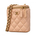 Chanel Shoulder Bag Quilted Caviar Leather Pink Beige Champagne Gold