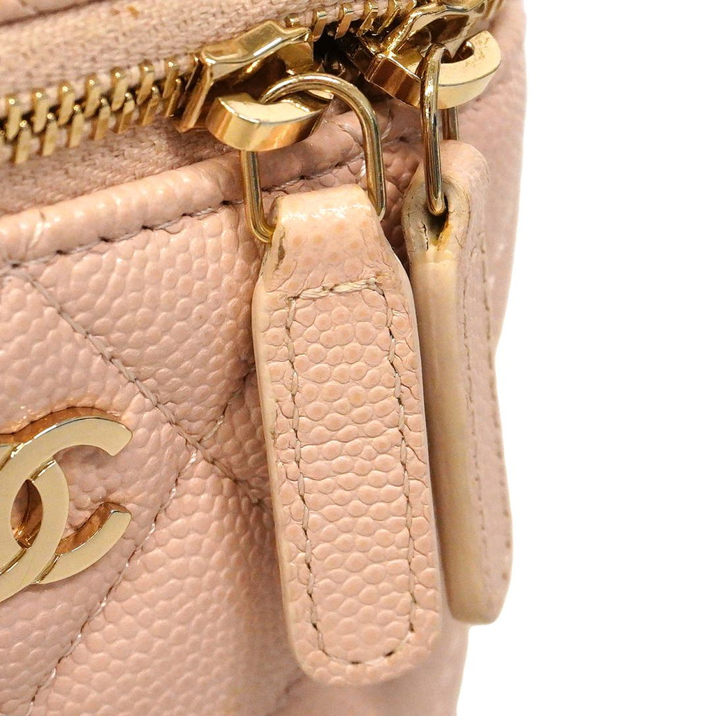 Chanel Shoulder Bag Quilted Caviar Leather Pink Beige Champagne Gold — view 8