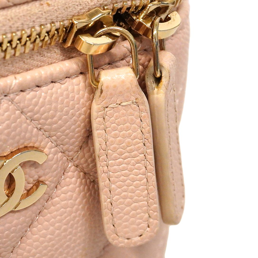 Chanel Shoulder Bag Quilted Caviar Leather Pink Beige Champagne Gold — view 8