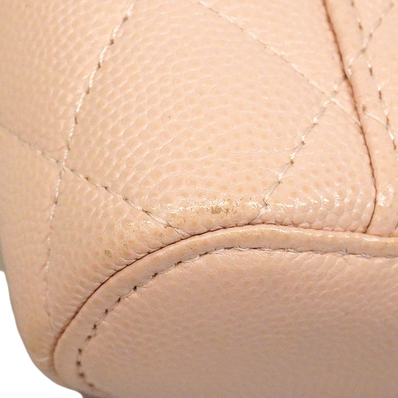 Chanel Shoulder Bag Quilted Caviar Leather Pink Beige Champagne Gold — view 7