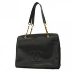 Chanel Shoulder Bag Caviar Leather Black Gold