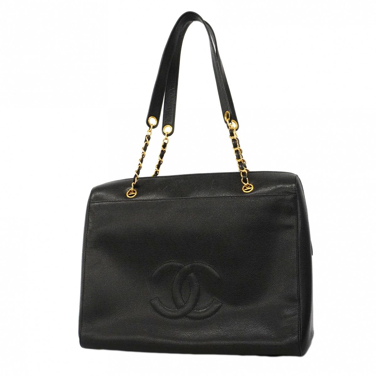 Chanel Shoulder Bag Caviar Leather Black Gold