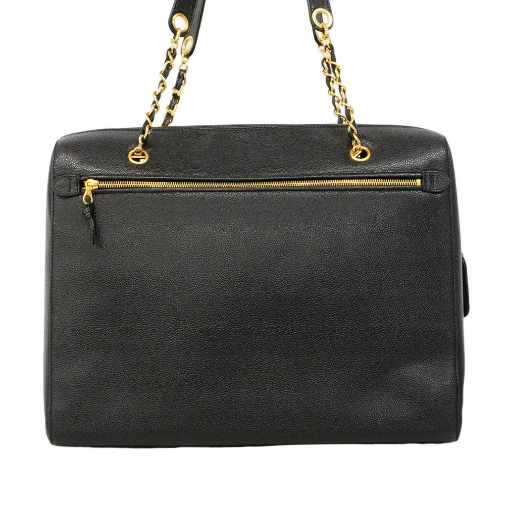 Chanel Shoulder Bag Caviar Leather Black Gold — view 9