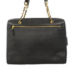 Chanel Shoulder Bag Caviar Leather Black Gold — view 9