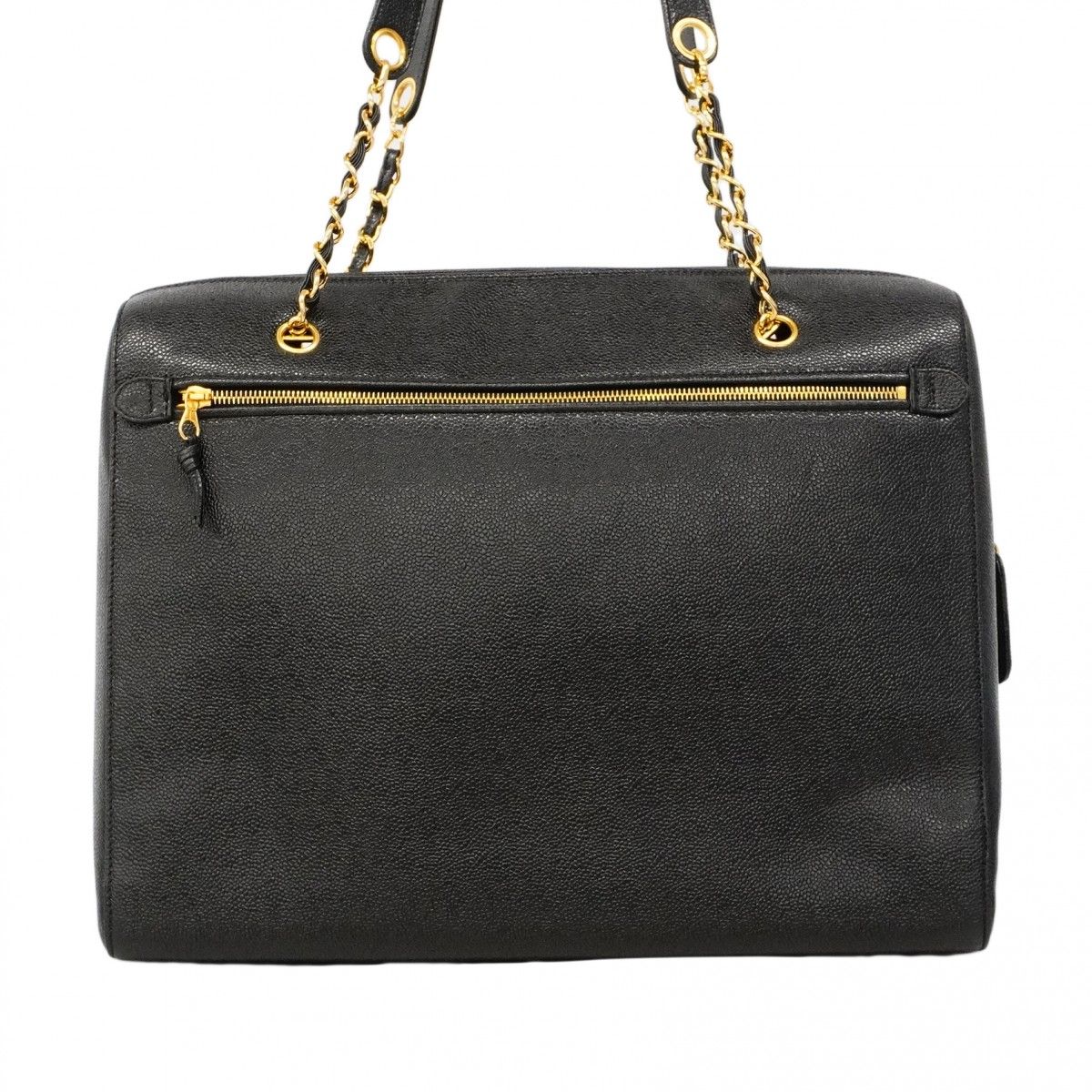 Chanel Shoulder Bag Caviar Leather Black Gold — view 9