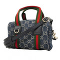 Gucci Handbag Sherry Line Denim Blue Champagne Gold 2-Way