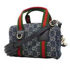 Gucci Handbag Sherry Line Denim Blue Champagne Gold 2-Way