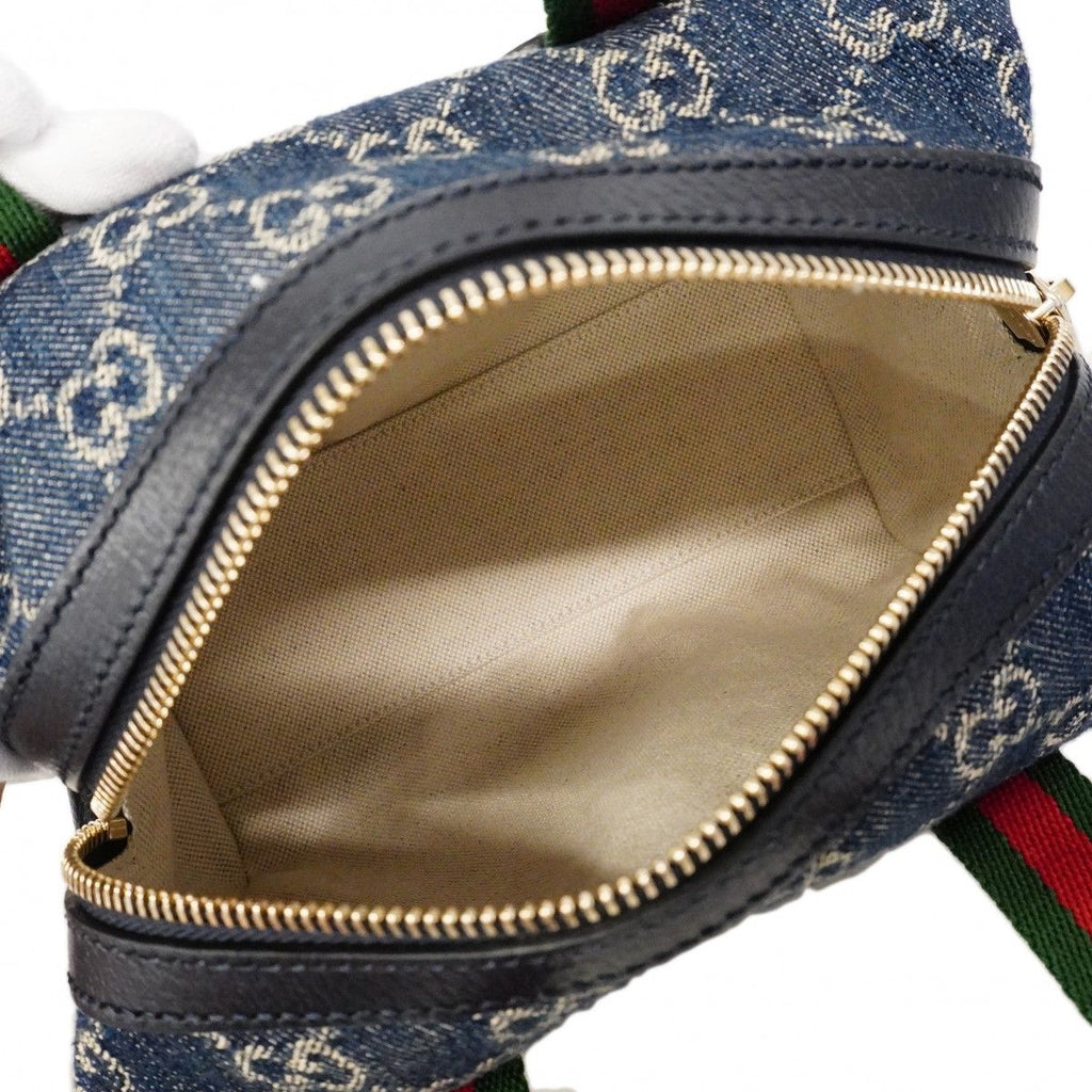 Gucci Handbag Sherry Line Denim Blue Champagne Gold 2-Way — view 4