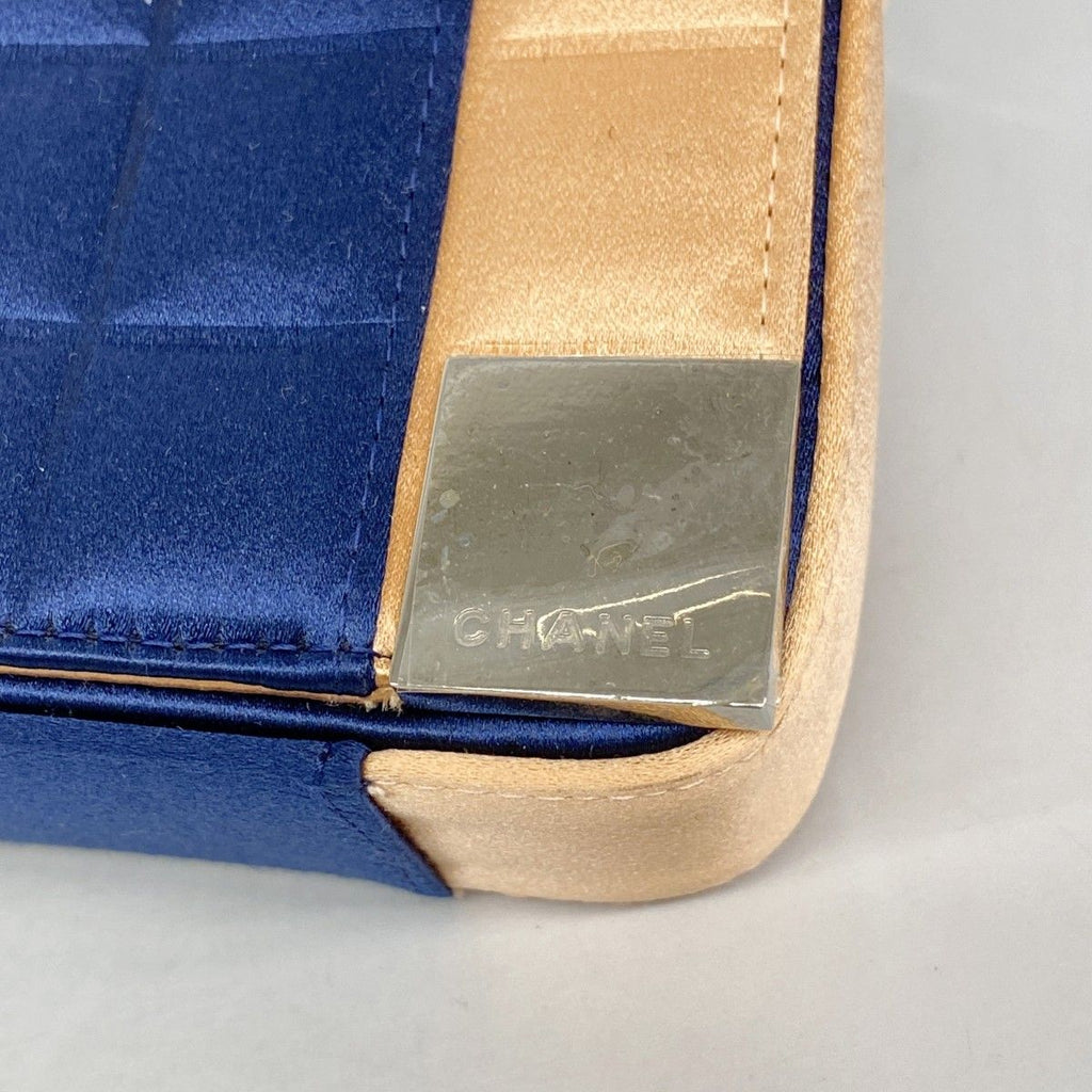 Chanel Shoulder Bag Choco Bar Satin Navy Orange Silver — view 7