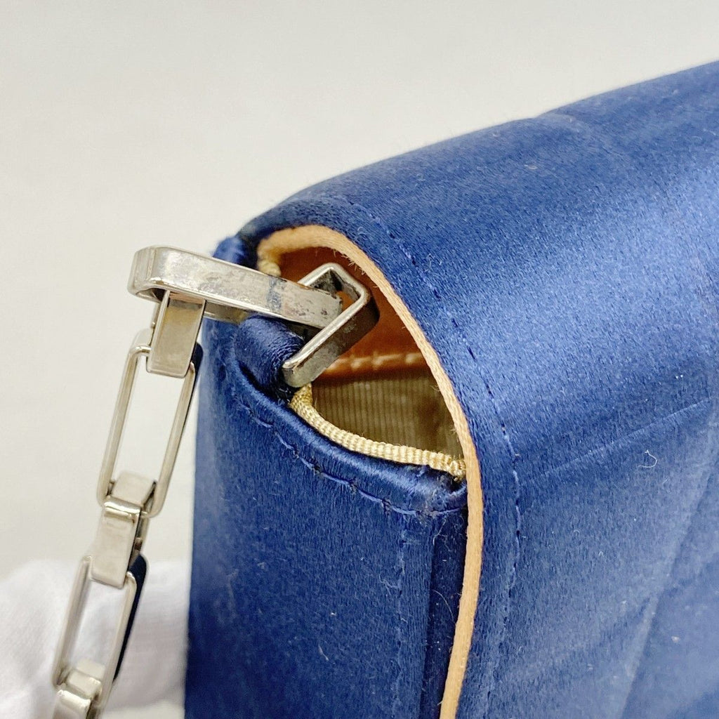 Chanel Shoulder Bag Choco Bar Satin Navy Orange Silver — view 6