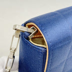 Chanel Shoulder Bag Choco Bar Satin Navy Orange Silver — view 6