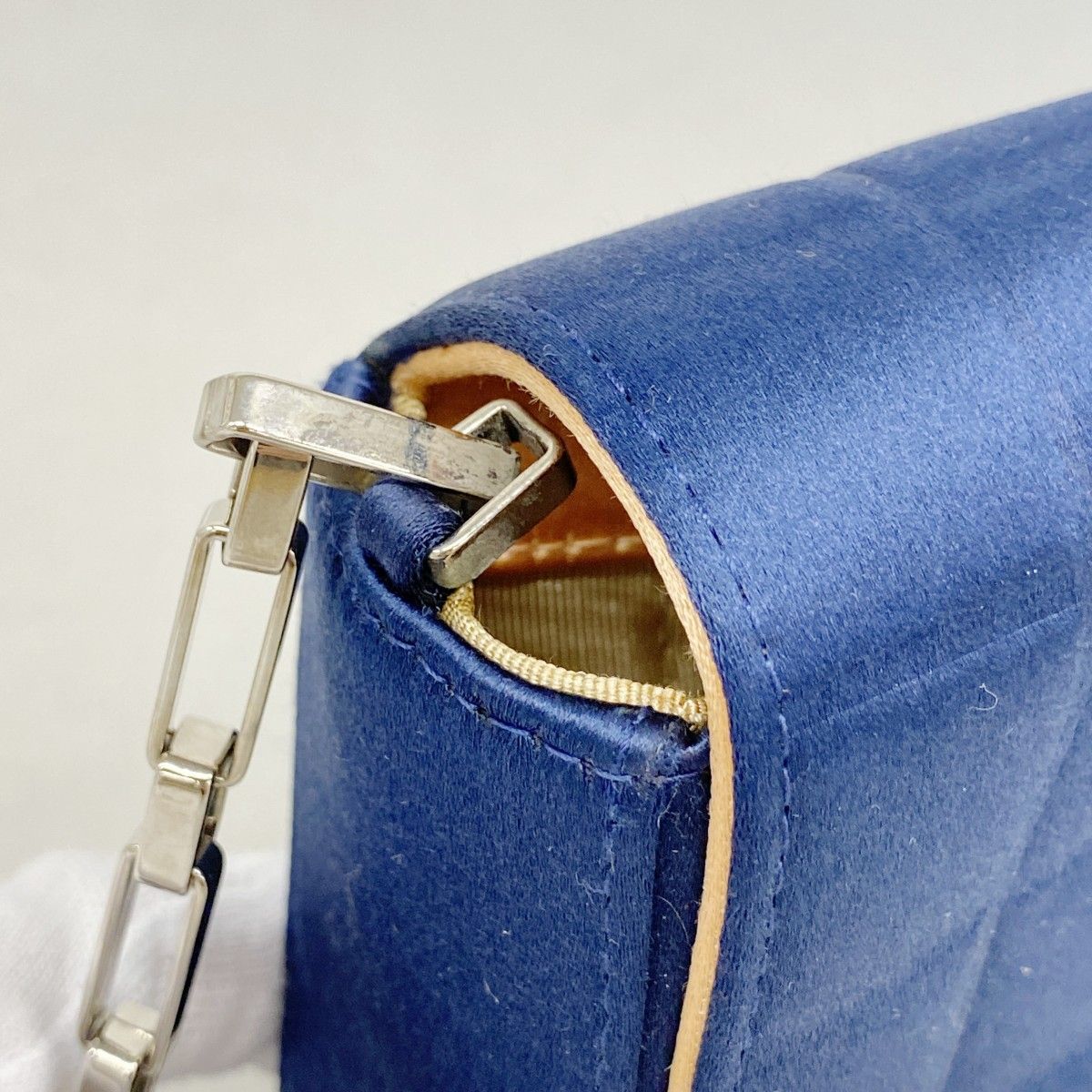Chanel Shoulder Bag Choco Bar Satin Navy Orange Silver — view 6