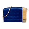 Chanel Shoulder Bag Choco Bar Satin Navy Orange Silver