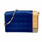 Chanel Shoulder Bag Choco Bar Satin Navy Orange Silver