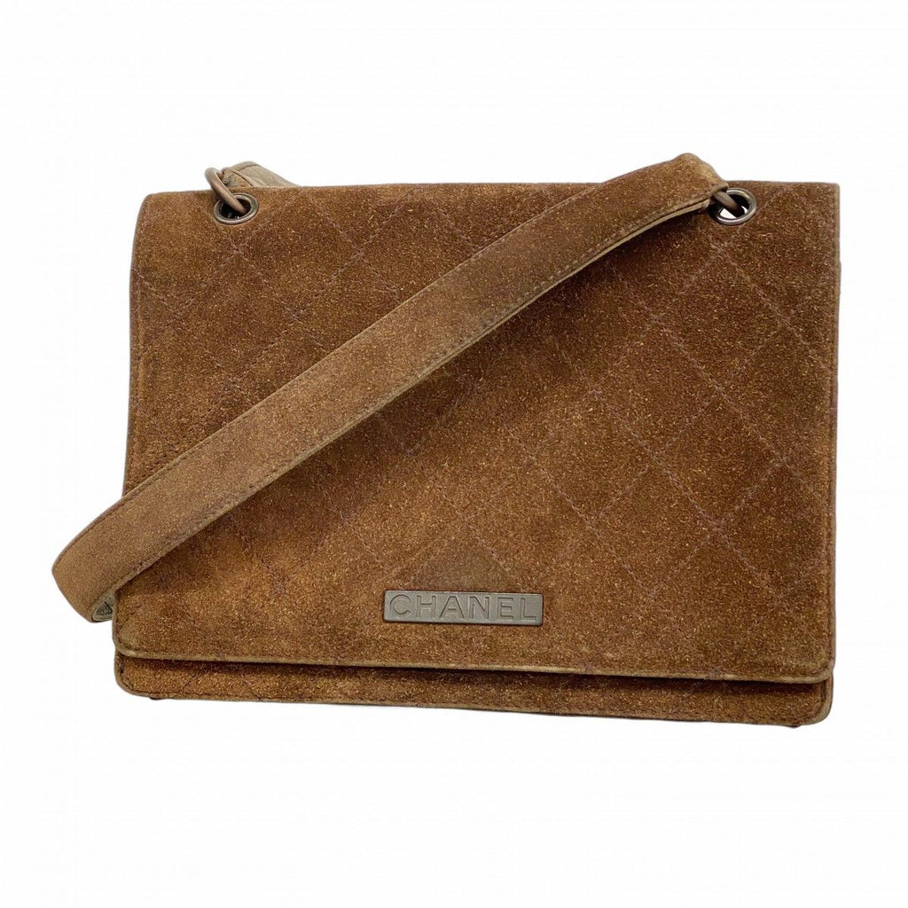 Chanel Shoulder Bag Quilted Suede Dark Brown