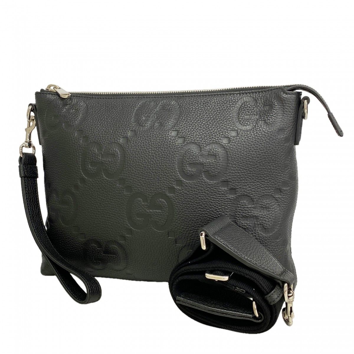Gucci Shoulder Bag Jumbo GG Leather Black Silver