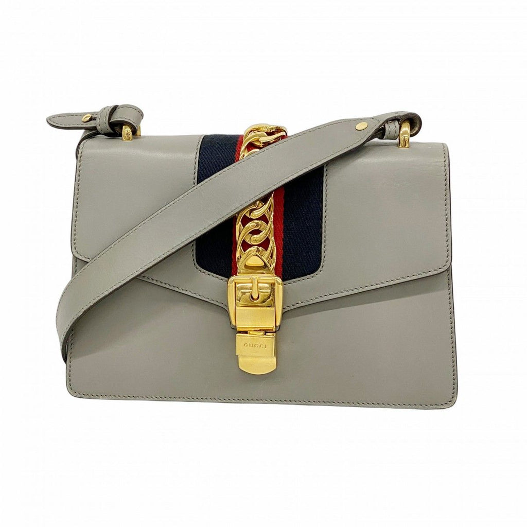 Gucci Shoulder Bag Sylvie Leather Gray Gold