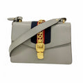 Gucci Shoulder Bag Sylvie Leather Gray Gold