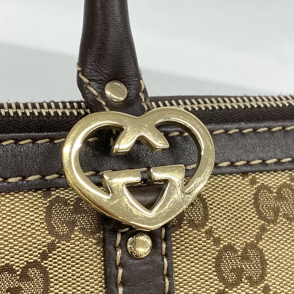 Gucci Tote Interlocking GG Canvas Brown Champagne Gold — view 9