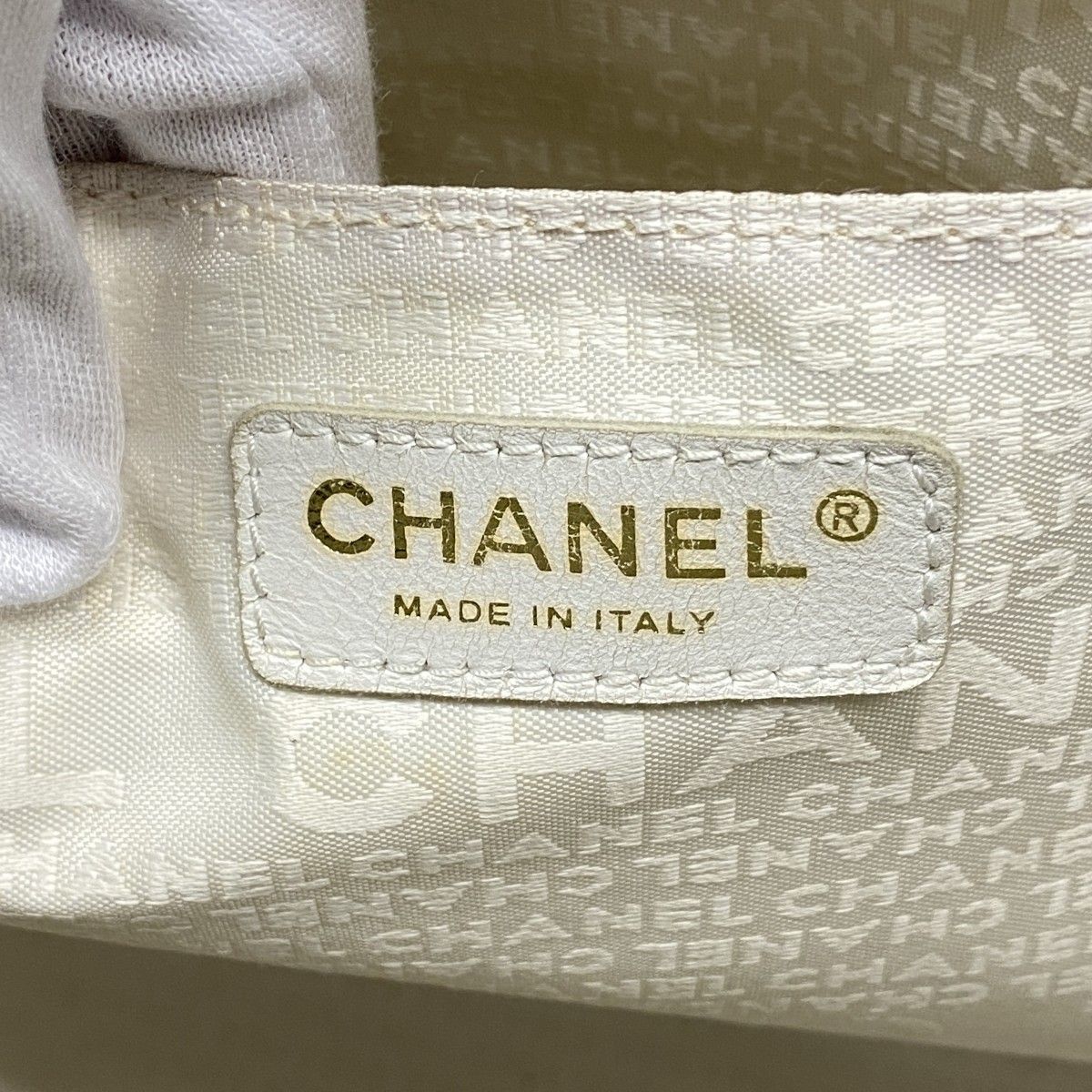 Chanel Tote Choco Bar Canvas Gray Champagne Gold — view 5