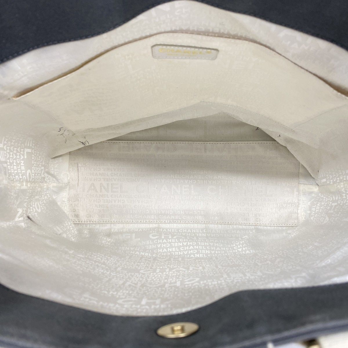 Chanel Tote Choco Bar Canvas Gray Champagne Gold — view 4