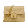 Chanel Shoulder Bag Mini Quilted Lambskin Beige Gold