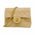 Chanel Shoulder Bag Mini Quilted Lambskin Beige Gold