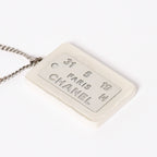 Chanel Plate Necklace White Silver Chain — view 2