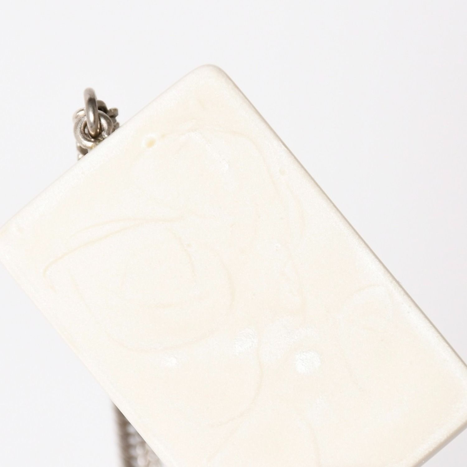 Chanel Plate Necklace White Silver Chain — view 5