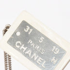 Chanel Plate Necklace White Silver Chain — view 4