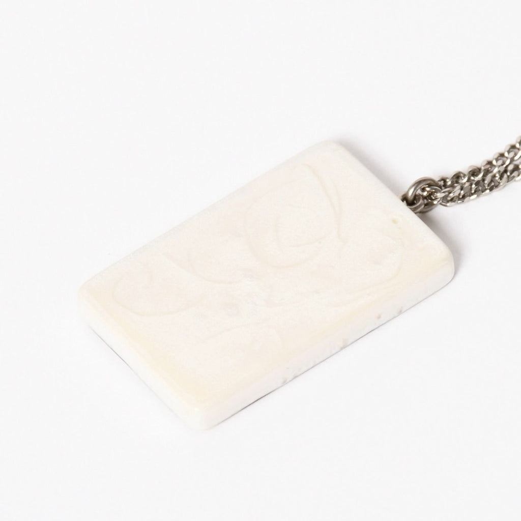 Chanel Plate Necklace White Silver Chain — view 3