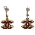 Chanel Gold Red CC Logo Hoop Earrings