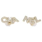Chanel Gold Rhinestone Logo Earrings