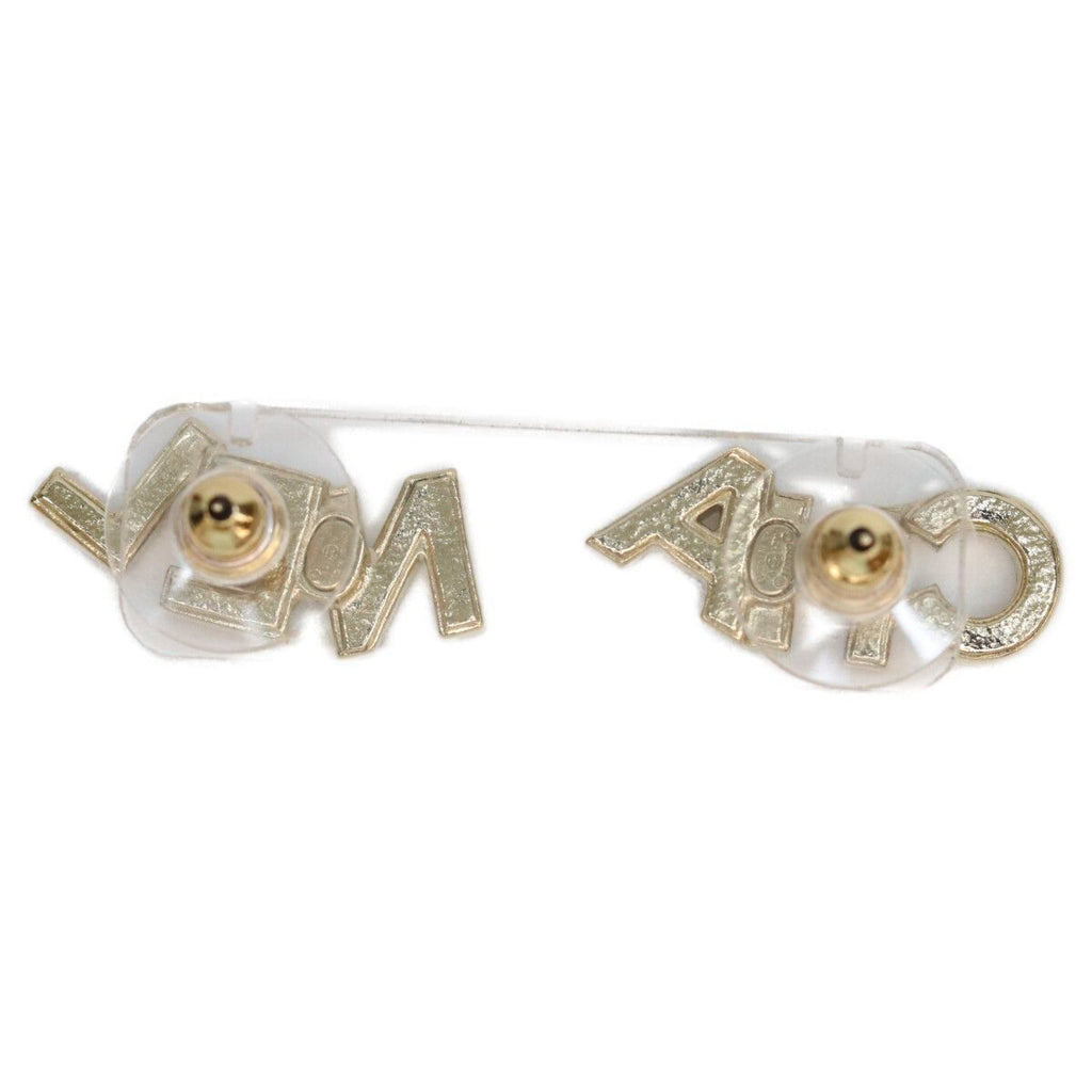 Chanel Gold Rhinestone Logo Earrings — view 3