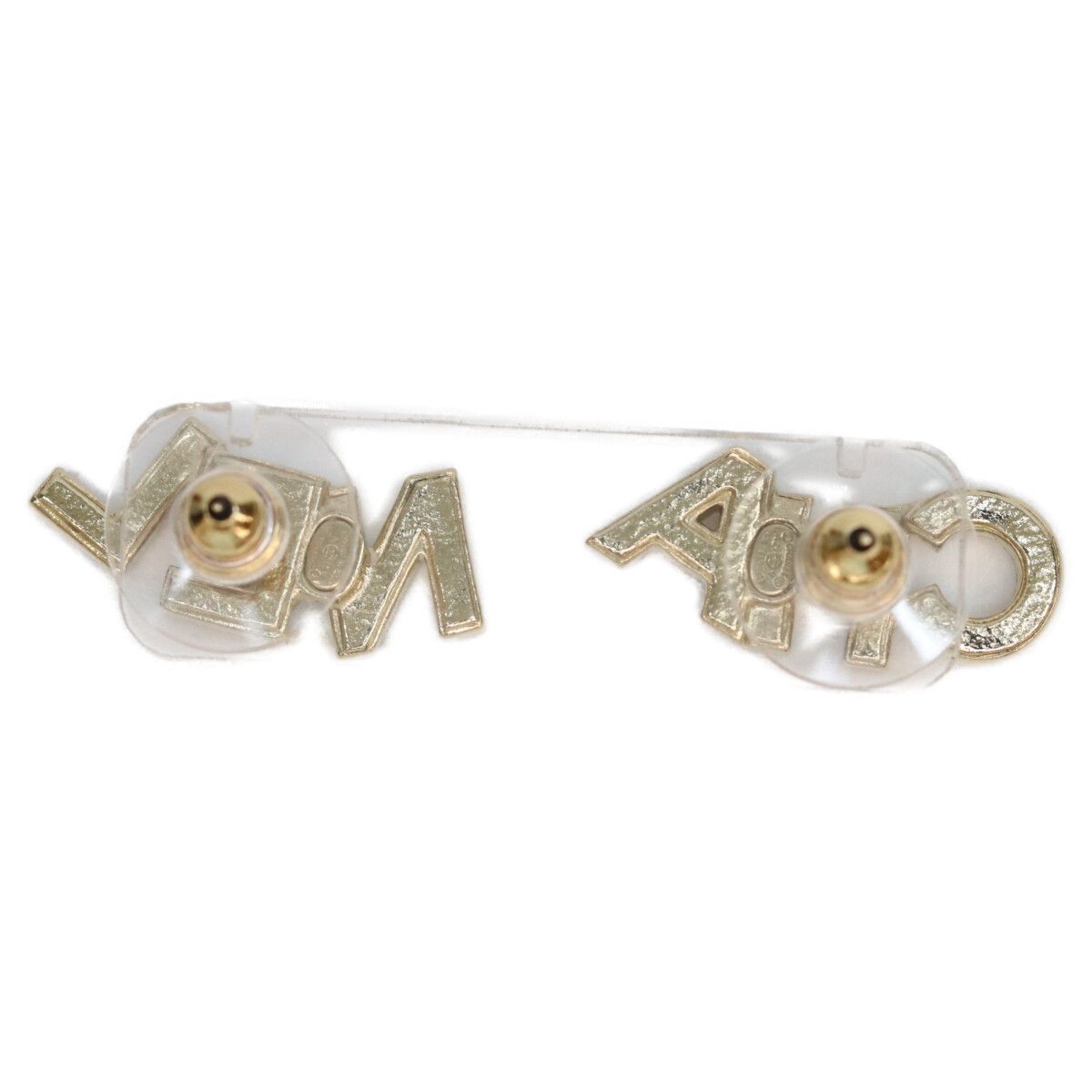 Chanel Gold Rhinestone Logo Earrings — view 3