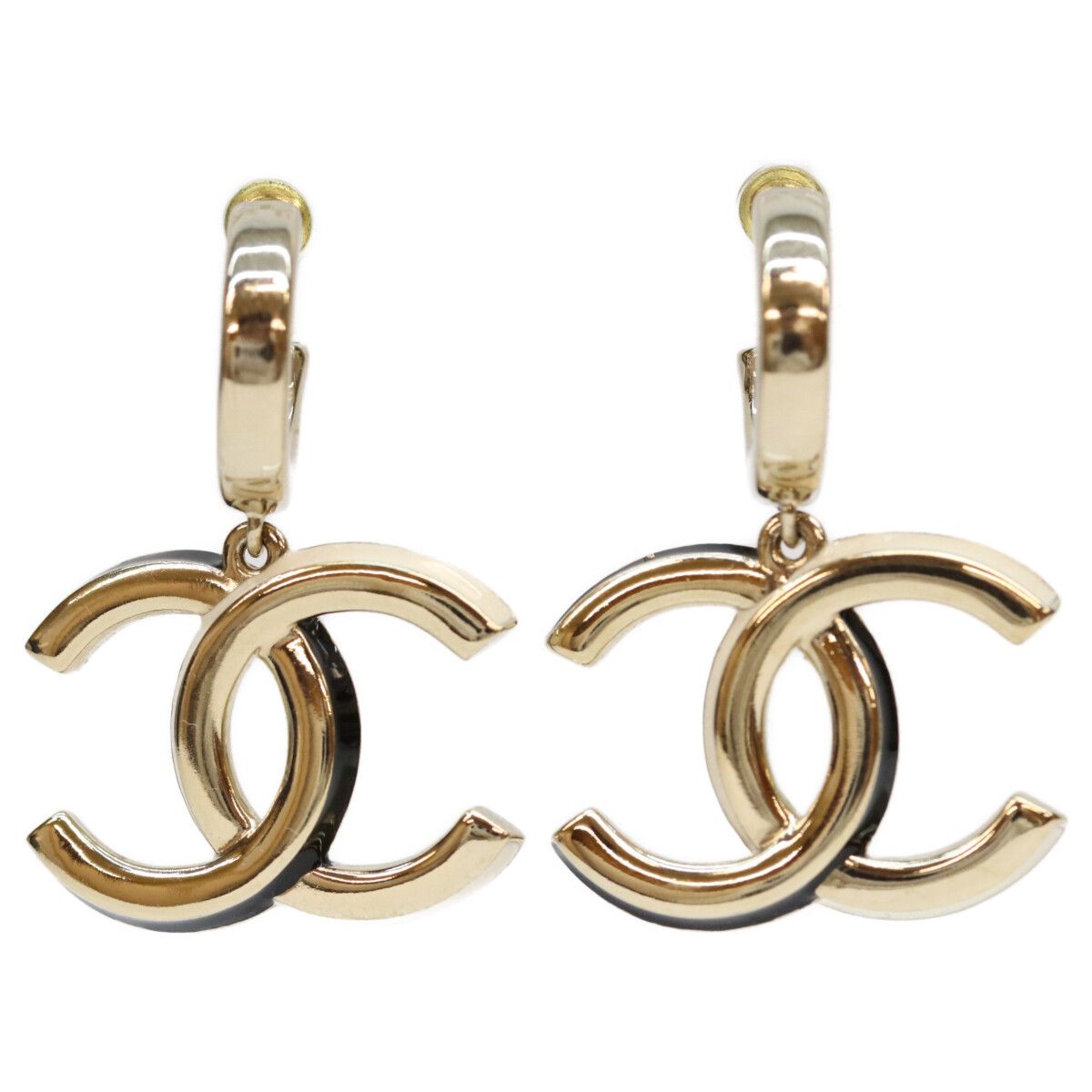 Chanel Gold Big CC Logo Hoop Earrings