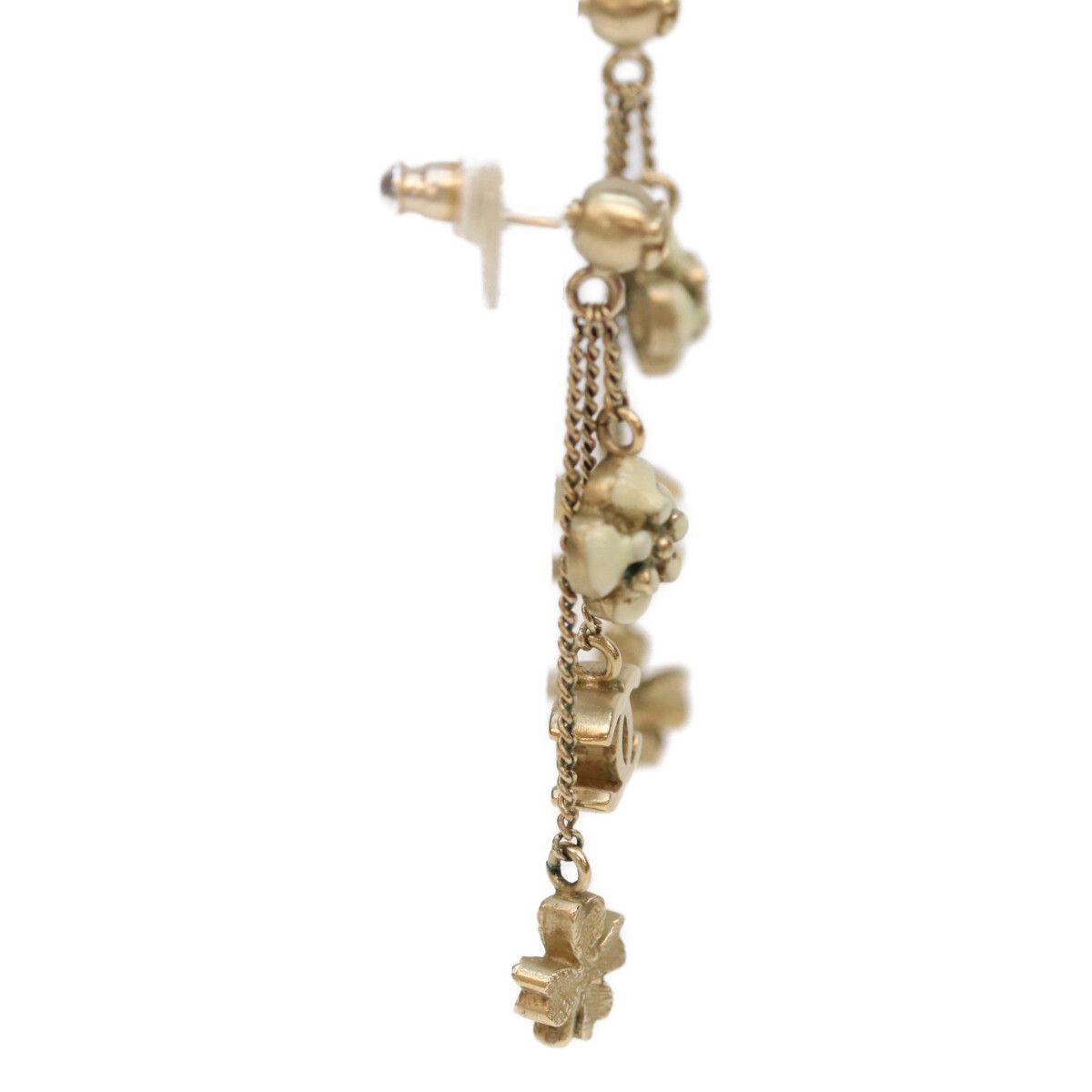 Chanel Gold CC Logo Clover Chain Earrings — view 4