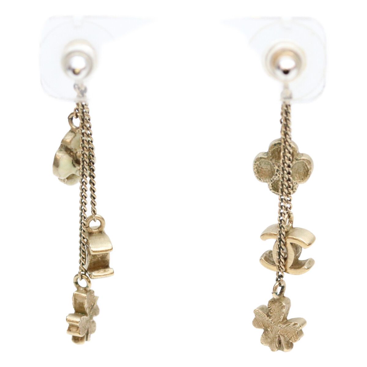 Chanel Gold CC Logo Clover Chain Earrings — view 3