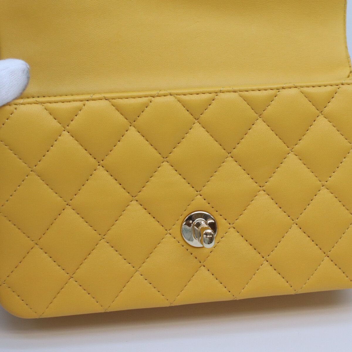 Chanel Yellow Lamb Top Handle Mini Quilted 20 — view 9